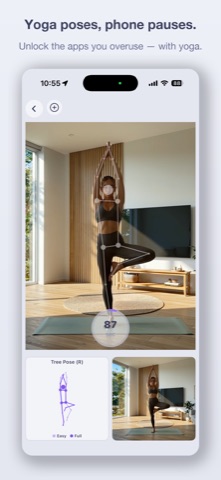 Yoga poses, phone pauses.